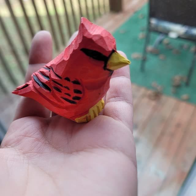 Hand-Carved Cardinal Figurine –Red Wood Bird Figurine Miniature Garden Statue Carving Home Decor Sculpture, Miniature Wildlife Sculpture, Handmade Garden Ornament & Rustic Home Decor Accent