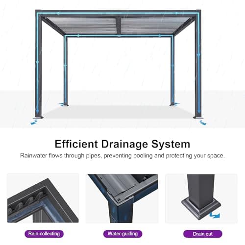 PURPLE LEAF Louvered Pergola 10' x 12' Patio Aluminum Pergola with Independent Adjustable Rainproof Roof Hardtop for Outdoor Deck Garden Yard