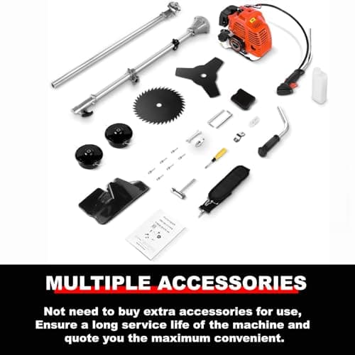 58CC Weed Wacker Gas Powered, 2-Cycle 4 in 1 Gas Weed Eater Brush Cutter with 4 Detachable Heads 18.5" Cutting Path Cordless String Trimmer Grass Cutter Machine for Lawn, Garden Care, Orange