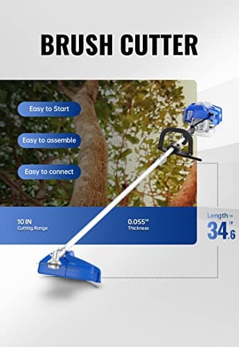26cc Weed Wacker Gas Powered, String Trimmer/Edger, Pole Saw, Hedge Trimmer and Brush Cutter Blade, 4-in-1 Multi Yard Care Tools, Rubber Handle & Shoulder Strap Included