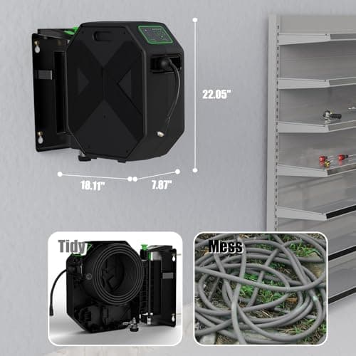 Buyplus Wall Mounted Pressure Washer, 5200PSI 3.2GPM Electric Power Washer, Remote Controlled with 100FT Retractable Hose, GFCI Power Cord, Foam Cannon, 5 Nozzles for Cars, Driveways, Patios, Black
