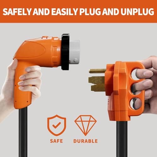 50 Amp RV Extension Cord 10 ft, Heavy Duty 6/3+8/1 SJTW AWG RV Power Cord with Grip Handle Twist Lock, NEMA 14-50P to SS2-50R with Polarity Lamp