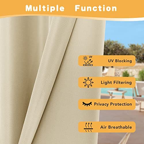 HolidayIdeas Outdoor Curtains for Patio Waterproof, 4 Panels - 54 x 84 Inch - Privacy Protection & Light Filtering Curtains Cream Grommet Outside Curtains for Porch, Gazebo, Pergola, Backyard
