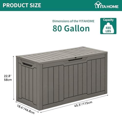 YITAHOME 80 Gallon Resin Deck Box, Weather Resistant Outdoor Storage Box, Lockable Indoor Outdoor Storage for Supplies and Essentials, Taupe