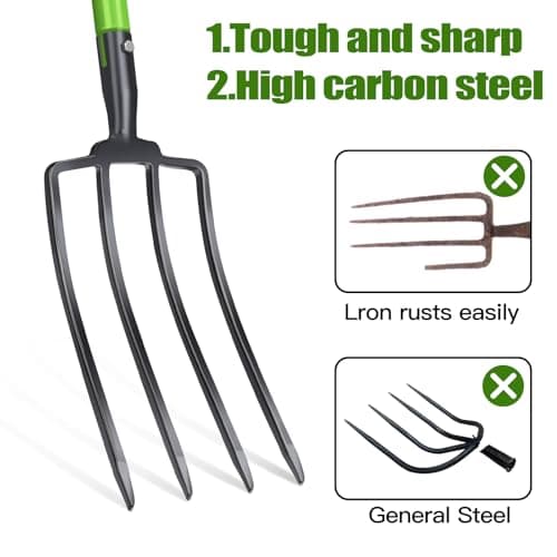 Heavy Duty Pitchfork,Garden Forks for Digging Compost Spading, 4-Tines Pitch Fork with High-Carbon Steel Handle, 45 inches Digging Fork(with Protective Gloves)