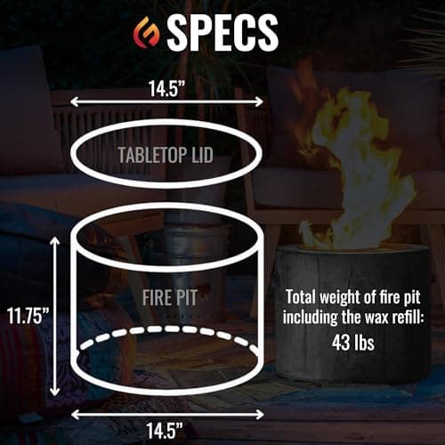 El Fuego Portable Wax Burning Fire Pit - Easy Start, Clean-Burning, No Wood Smoke with 8-Hour Starter Wax Fuel for Interval Burning - Ideal for Patios, Camping and Outdoor Use - Wood Pattern, Brown