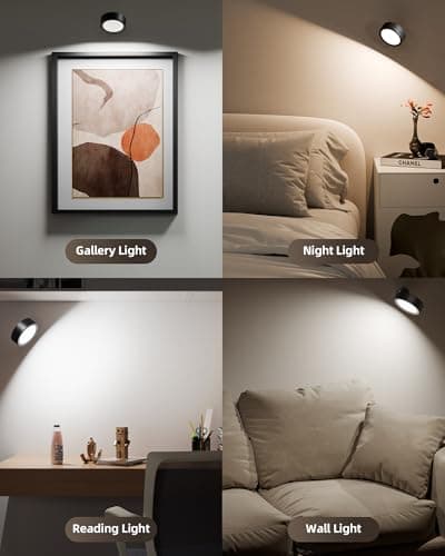 EZVALO LED Wall Mounted Lights, 5500mAh Rechargeable Wall Sconces Lamp, 3 Color Temps & Remote and Touch Control, 360°Rotation Dimmable Cordless Wall Light for Bedroom Reading Study Bedside (2 Pack)