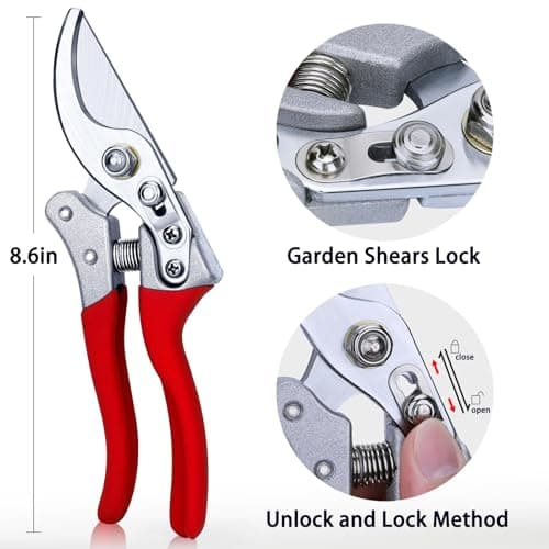 Kynup Pruning Shears, Gardening Pruners Scissors, Professional Bypass Hand Shears Heavy Duty, Pruners for Gardening, Garden Clippers, Hedge Shears, Garden Tools(Red)