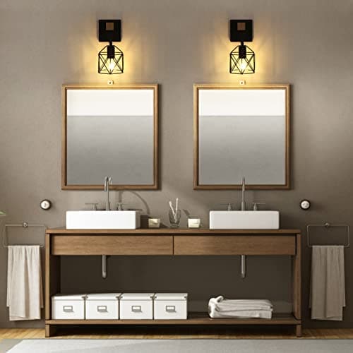 Black Wall Sconce with ON/Off Switch Pack of 2, Dimmable Cage Wall Mount Light Fixture Industrial Farmhouse Lighting, LG9939389