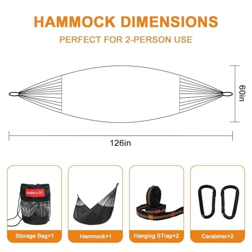 Lazy Daze Hammocks10.5 FT Handwoven Mayan Family Hammock with Portabl Carry Bag and for Outside Outdoor Patio Backyard Poolside, 550 LBS Weight Capacity,Gray