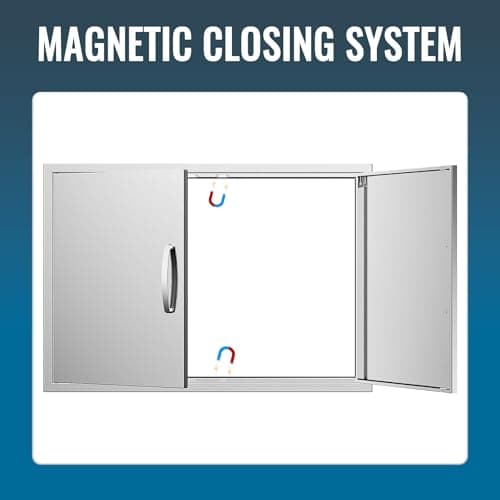 Outdoor Kitchen Door 36" W x 21" H 304 Brushed Durable Stainless Steel BBQ Access Doors with Detachable Handles for BBQ Island, Grill Station, and Outdoor Cabinets