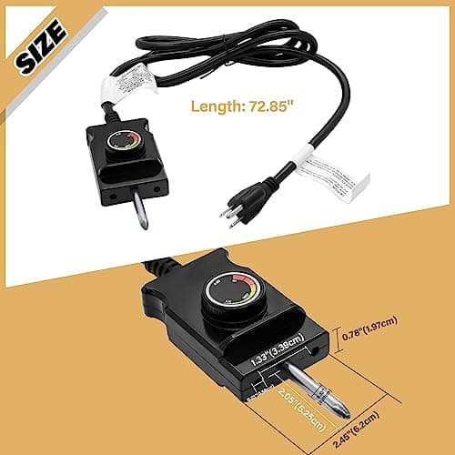 Adjustable Thermostat Controller Probe Cord for Masterbuilt Analog Electric Smokers , Thermostat Control with Power Cord Replacement Parts for Most Electric Smoker and Grills Heating Element