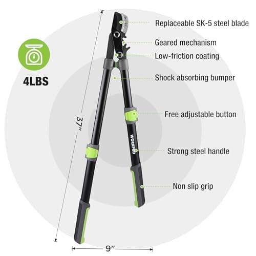 WORKPRO Extendable Anvil Lopper for Gardening, 25-37" Branch Cutter with 1.6" Cutting Capacity, Heavy-Duty Pruning Shear Featuring Gear System for Tree Trimming, Handheld Garden Shear with Sharp Blade