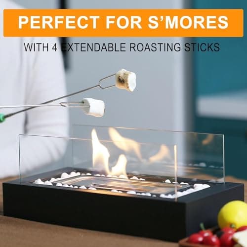 Metal Rectangle Table Top Firepit - Smores Maker Kit with 4 Roasting Sticks Indoor Tabletop Fire Pit & Outdoor Table Fireplaces, Gift for Mother's Day | Modern Home Décor, Housewarming & Birthday Gift