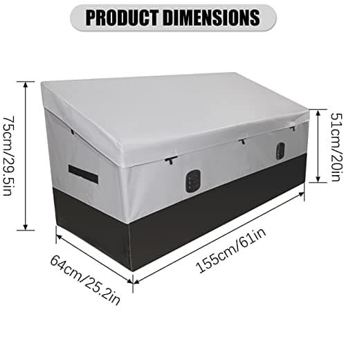 Outdoor Waterproof Storage Box, 150 Gallon, Waterproof PE Tarpaulin Deck Box w/Galvanized Metal Frame, All-Weather Protection & Portable, for Porch, Garden, Poolside, and Yard (Black & Grey)