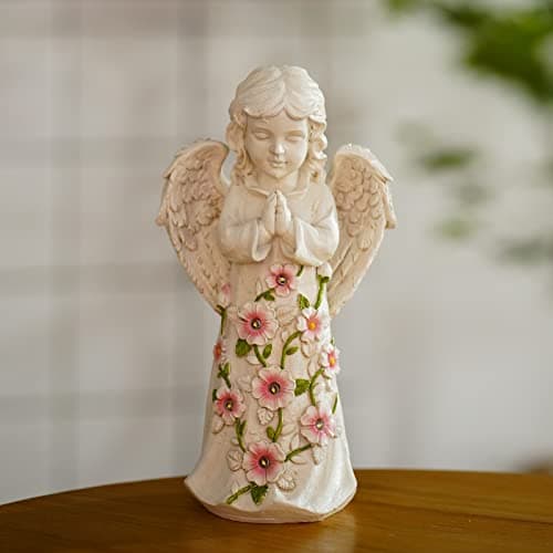 Nacome Solar Garden Outdoor Statues Angel with Succulent and 7 LED Lights – Lawn Decor for Patio, Balcony, Yard Ornament - Unique Housewarming Gifts