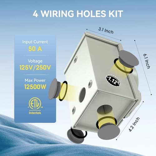 50 Amp Generator Cord and Power Inlet Box, Heavy Duty 25FT Generator Extension Cord, NEMA 14-50P to SS2-50R 125/250V Twist Locking with Pre-Drilled Inlet Box for Outdoor Emergency Kit
