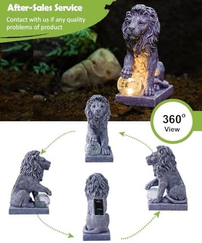 Nacome Solar Guardian Lion Garden Statue: Outdoor Decor Sculpture with Ball Lights for Yard Art Porch Patio - Unique Birthday Gifts for Women Mom