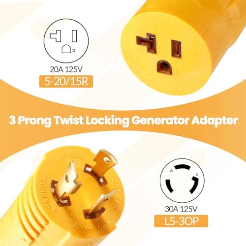30 Amp to 110 Adapter,L15-30P Twist Lock Adapter to 5-15R/5-20R Outlets,30 Amp 125V to 15/20 Amp Generator Plug for RV, Camper, Household,Emergency Backup