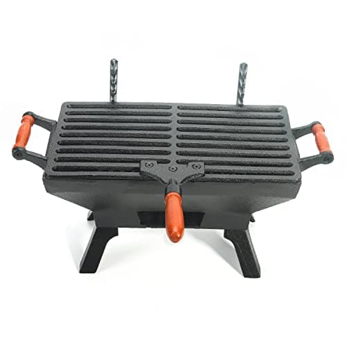 Sungmor Small Cast Iron Charcoal Grill Stove w/ 12" x 6.8" Gridiron, Heavy Duty Tabletop BBQ Grill, Balcony Yard Outdoor Hibachi Grills Steak Chicken Meat Cooker, Camping Party Barbecue Smoker Grill
