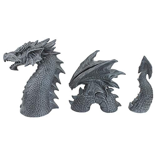 Design Toscano The Dragon of Falkenberg Castle Moat Lawn Garden Statue, 28 Inch Long, 14 Inch Tall, Cast Stone Resin, Gray Stone Finish
