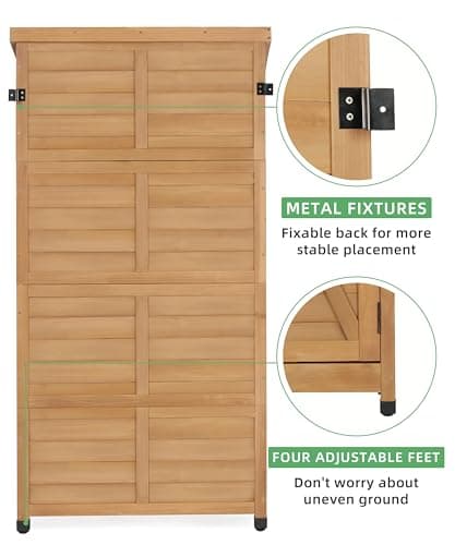 58''x30''x18'' Outdoor Wooden Storage Shed with Metal Top Tall Vertical Tool Cabinet for Backyard Garden Patio Lawn (Gold)