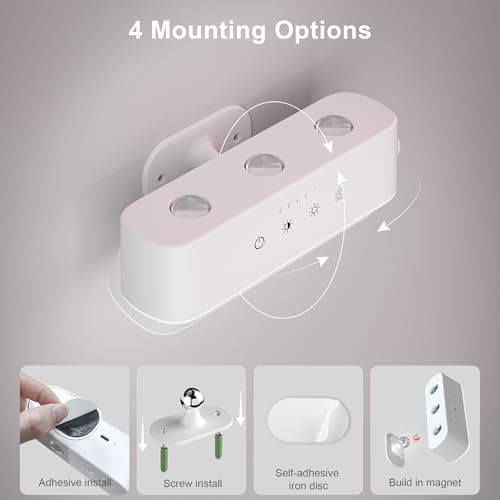 comzler Rechargeable Wall Sconces LED Wall Lights Wireless Battery Lamp for Bedroom, Touch and Remote Control, 3 Colors Wall-Light 360° Rotate Dimmable Brightness with 15 RGB Colors (1, White)