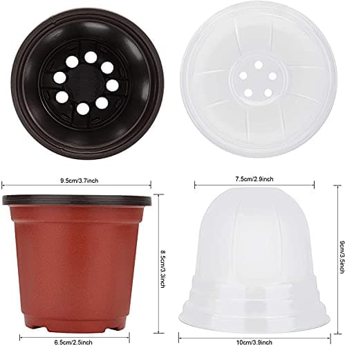 MIXC Plant Nursery Pots with Humidity Dome 4" Soft Transparent Plastic Gardening Pot Planting Containers Cups Planter Small Starter Seed Starting Trays for Seedling with 10pcs Plant Labels，30 Sets