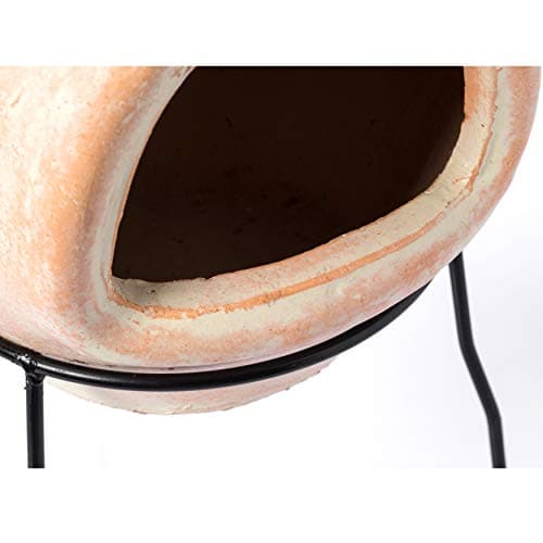 Outdoor Beige Clay Chiminea Outdoor Fireplace Sun Design Charcoal Burning Fire Pit with Sturdy Metal Stand, Barbecue, Cocktail Party, Family Gathering, Cozy Nights Fire Pit