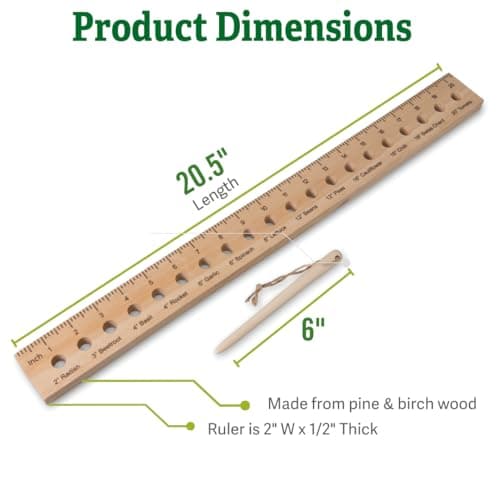Gardener's Supply Company Planting Ruler and Dibber | Wooden Plant Seed Spacing for Outdoor Raised Bed Gardening and Vegetable Gardens | 20-1/2"L and is 2"W x 1/2" Thick