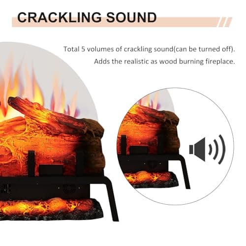PuraFlame 24" Free Standing Electric Fireplace Log Set Insert, 750W/1500W Heater, 6 Flame Colors with 5 Brightness, Crackling Sound, Remote Control