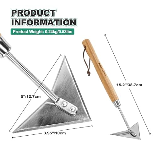 Triangle Hand Hoe, 15.2'' Winged Weeder Garden Hoes with Short Wood Handle, Gardener Stainless Steel Warren Hoe, Garden Weeder Hoe Tool for Quickly Weeding, Edging and Gardening Tools