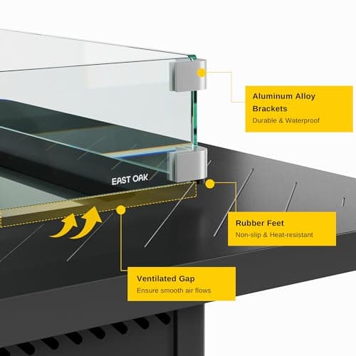 EAST OAK Glass Wind Guard for 28''&32'' Propane Fire Pit Table, Clear Tempered Wind Guard for Gas Firepit, Thick Rectangle Glass Shield with Aluminum Corner Bracket & Rubber Feet，20 x 20 x 4 inch