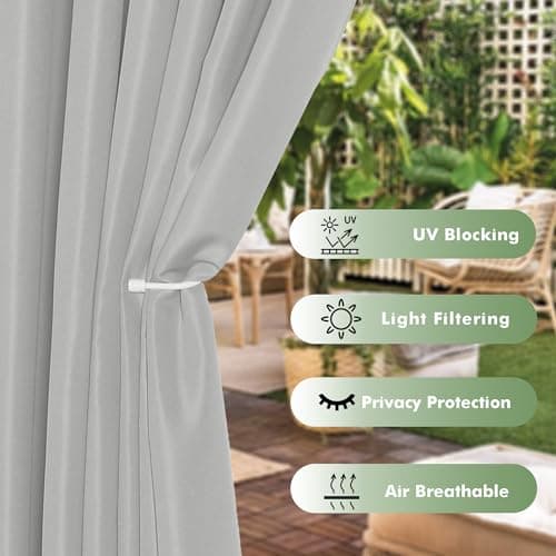HolidayIdeas Outdoor Curtains for Patio Waterproof, 6 Panels - 54x84 Inches - Weatherproof Privacy Outsides Curtains for Cabana Porch Pergola, Sunlight & UV Blocking (Silver, Grommet Top)