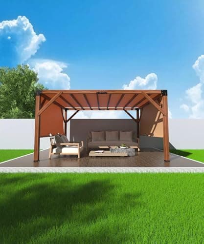 12'X 14' Cedar Wood Pergola,Wood Patio Pergola with Retractable Shade Canopy,All-Season Durability, High-Wind Rating,Shade for Outdoor Patio, Deck, Garden, and Entertaining