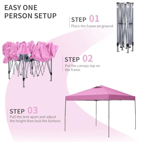GDY 10'x10' Pop Up Canopy Tent, Outdoor Canopy Tent, Commercial Instant Gazebos, Portable Shelter Canopies, for Patio/Outdoor/Wedding Parties and Events,(Pink).