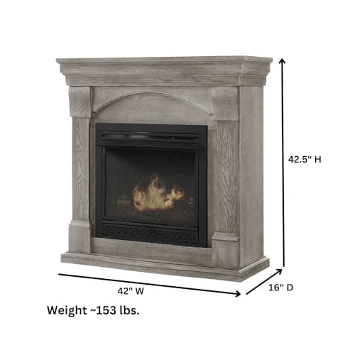 Comfort Glow Dual Fuel Ventless Gas Fireplace with Mantle The Halifax, Adjustable Thermostat, Natural Gas or Liquid Propane, 26,000 BTU, Heats 950 sq ft - Pewter Oak Finish Gas Fireplace