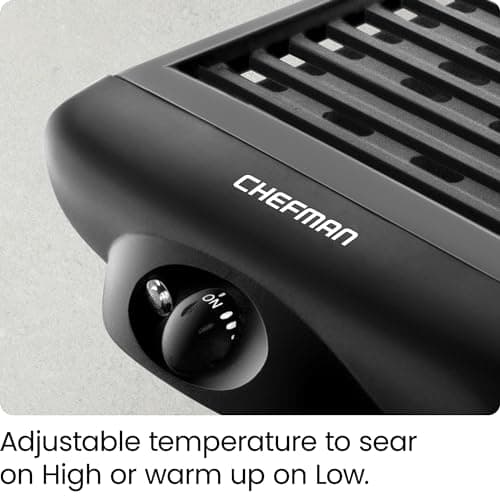 Chefman Electric Smokeless Indoor Grill w/ Non-Stick Cooking Surface & Adjustable Temperature Knob from Warm to Sear for Customized BBQing, Dishwasher Safe Removable Water Tray, Black