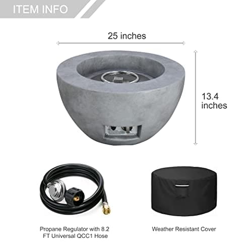 Kante 25 Inch Propane Fire Table, 50,000 BTU Large Concrete Fire Pit Table for Outdoor Garden Patio, Smokeless Gas Fire Pit with Waterproof Cover, Side Handles, Concrete (A-B01-80021)