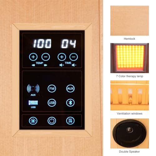 ZONEMEL Far Infrared 2 Person Wooden Sauna Room with Recliner, Red Cedar Luxury Indoor Sauna with 10 Heating Panels, Oxygen Bar, 3400 Watt, Infrared Therapy Wood Dry Heat Sauna, 220V