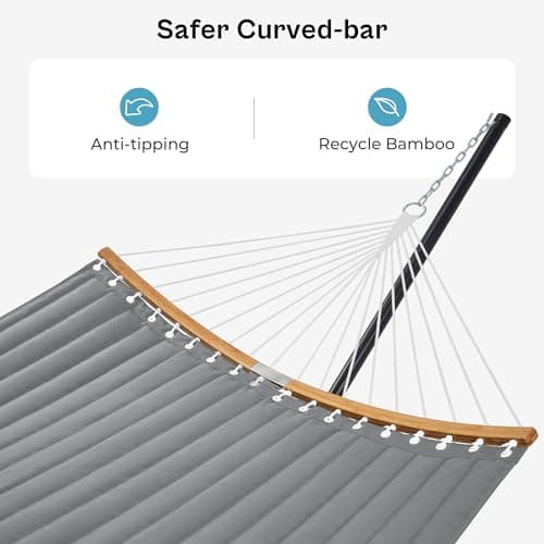 SUPERJARE Hammock with Stand, 2 Person Heavy Duty Hammock Frame, Detachable Pillow & Strong Curved-Bar & Portable Carrying Bag, Perfect for Outdoor & Indoor - Gray