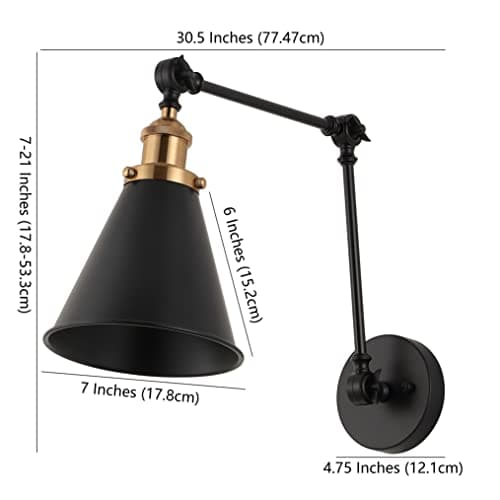 JONATHAN Y JYL7462A-SET2 Rover 7" Farmhouse Industrial Adjustable Arm Metal LED Wall Sconce Rustic Bohemian 2700K 4W Bulb for Entryway Lobby Kitchen Bathroom Bedroom Hallway, Black (Set of 2)