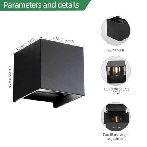 Wrasse 2Pack Outdoor Wall Mounted Lights 20W 2000LM Wall Proch Sconce 3000K Black Exterior Light Fixture 120v Up Down Modern Cube Lamp for Outdoor Sconces Lighting House Front Door Outside