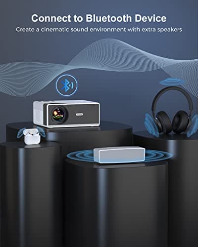 FUDONI Projector with WiFi and Bluetooth, Outdoor Portable 4K Support Projector 18000L HD 1080P Max 300" Display Zoom, Movie Video Home Theater Projector Compatible w/HDMI/USB/Phone/Laptop/TV Stick