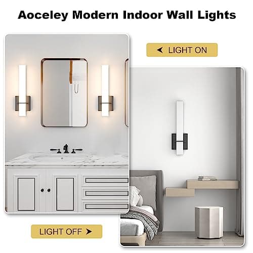 Modern LED Wall Sconces Set of Two,18W 3000K Dimmable LED Sconces Wall Lighting,Bathroom Vanity Light Fixture Acrylic Shade,Hardwired Wall Light Fixtures for Living Room Bedroom Hallway(Black)