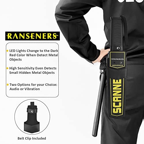 Handheld Metal Detector Wand,Security Wand,Portable Adjustable Sound & Vibration Alerts, Detects Weapons Knives Screw (High Sensitivity, Black)