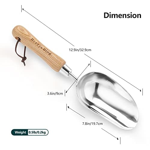 Garden Loose Soil Scoop, Stainless Steel Hand Shovel Spade with Wood Handle Multi Function Gardening Trowel Spoons for Transplanting, Digging, Planting, Cultivation
