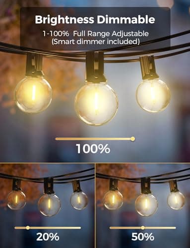 XMCOSY+ Outdoor String Lights, Smart Patio Lights 100Ft Dimmable Outdoor Lights Warm White, 50 G40 LED Bulbs, WiFi String Lights for Outside, Work with Alexa, APP Control, Waterproof Extendable