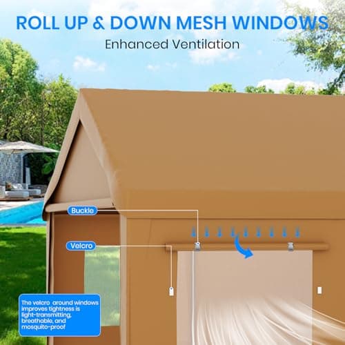 Carport 10x20 Heavy Duty Portable Garage,Carport Canopy with Roll-Up Windows & Doors,Portable Garage and Shelter with Removable Sidewalls,Car Tent Garage with All-Season Tarp for Truck Bike Lawnmower
