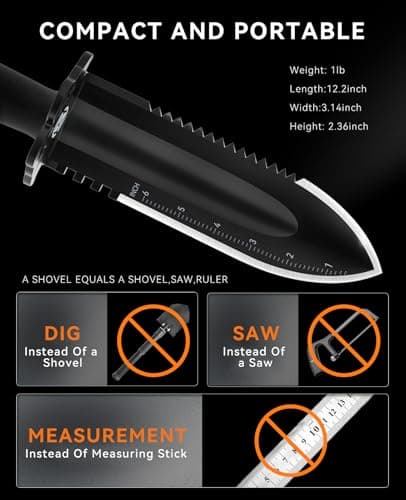 SUNPOW Metal Detector Shovel Digging Tools - Heavy Duty Double Serrated Edge Digger Shovel Knife - Garden Digging Tools with Carrying Sheath - Metal Detector Accessories